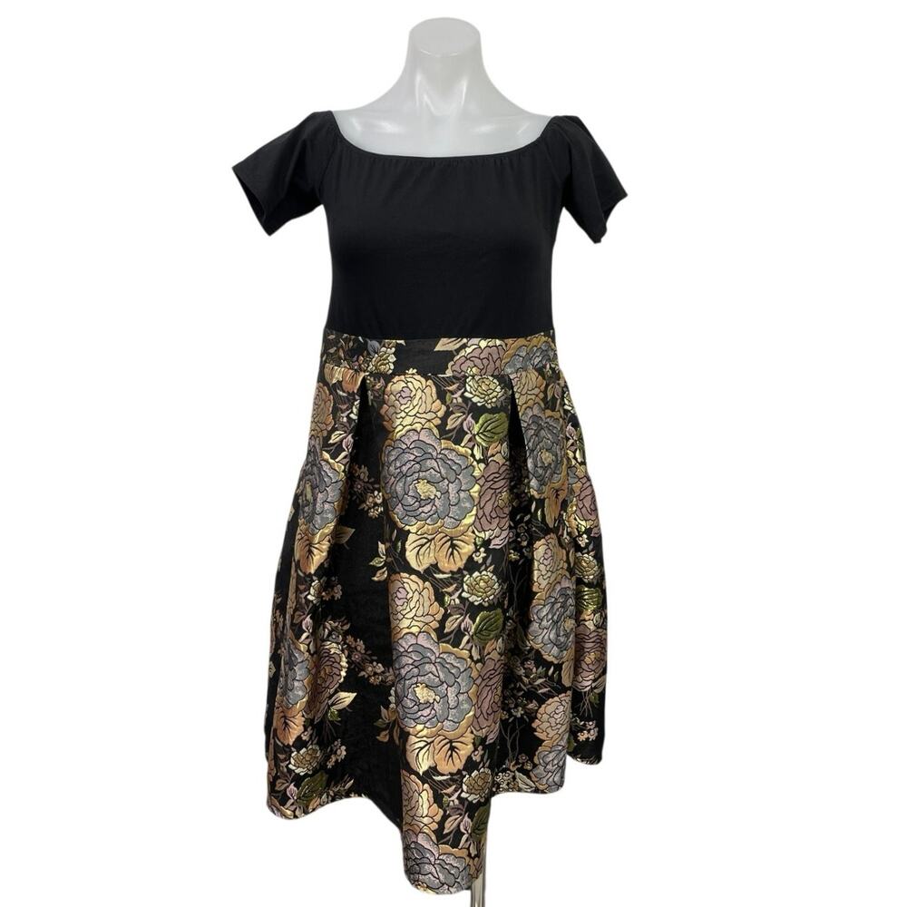 AX Paris Black Floral Off The Shoulder Skater Fit & Flare Mini Dress Size 14